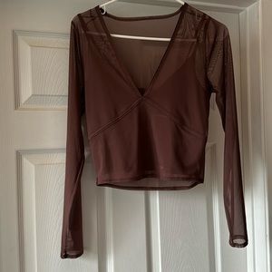 Abercrombie & Fitch V-Neck Cropped Mesh Long-Sleeve Top